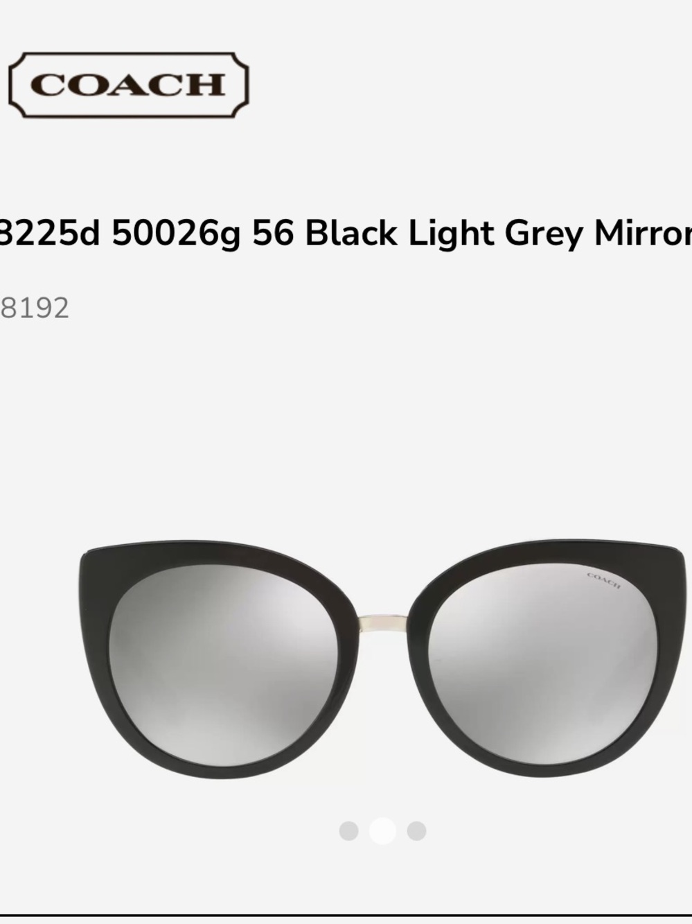 COACH Black Cat-Eye Sunglasses with Light Grey Mirrored Lenses NEW